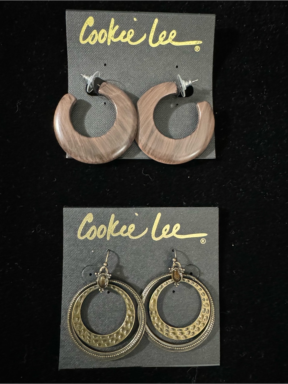 NWT! Cookie Lee Earring Bundle - Faux Wood & Hammered Bronze Boho Hoops (2 qty)